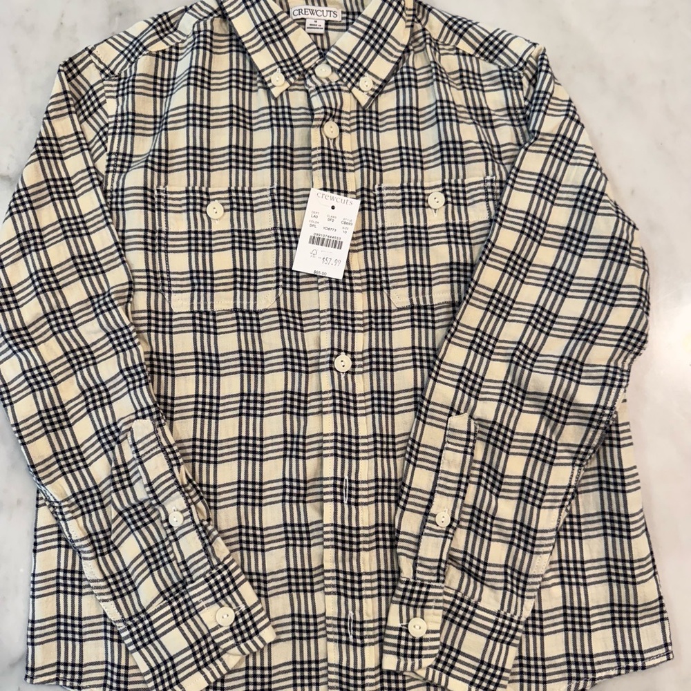 Crewcuts Navy and Cream Boys Plaid  Button Down Shirt NWT